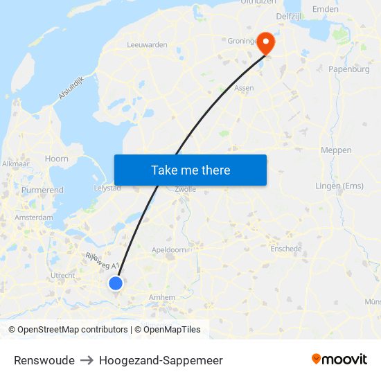 Renswoude to Hoogezand-Sappemeer map