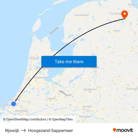 Rijswijk to Hoogezand-Sappemeer map