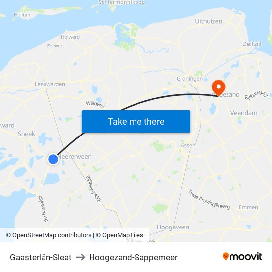 Gaasterlân-Sleat to Hoogezand-Sappemeer map