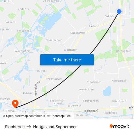 Slochteren to Hoogezand-Sappemeer map