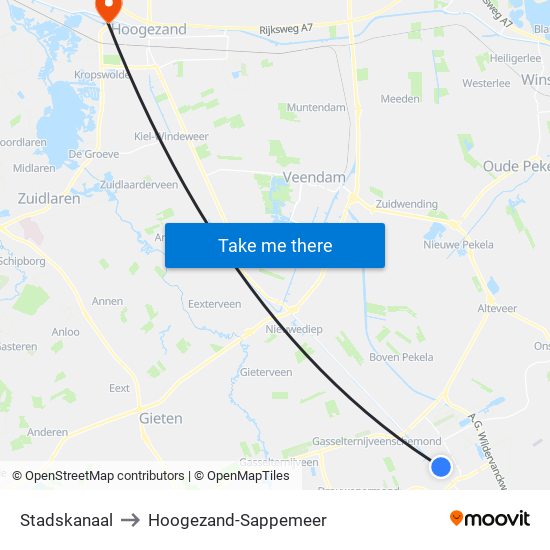 Stadskanaal to Hoogezand-Sappemeer map