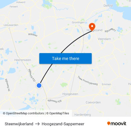 Steenwijkerland to Hoogezand-Sappemeer map