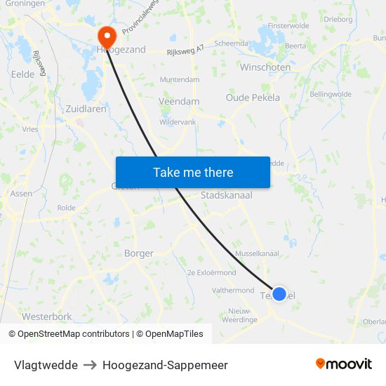 Vlagtwedde to Hoogezand-Sappemeer map
