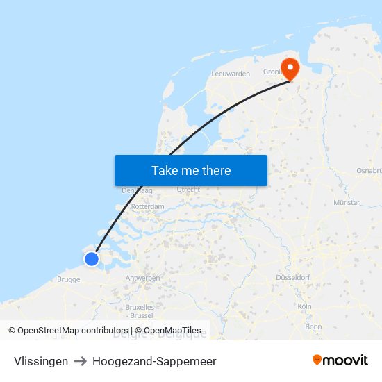 Vlissingen to Hoogezand-Sappemeer map