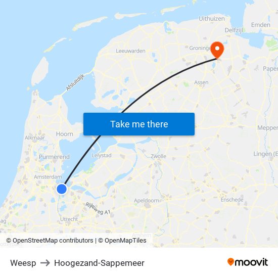 Weesp to Hoogezand-Sappemeer map