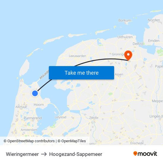 Wieringermeer to Hoogezand-Sappemeer map