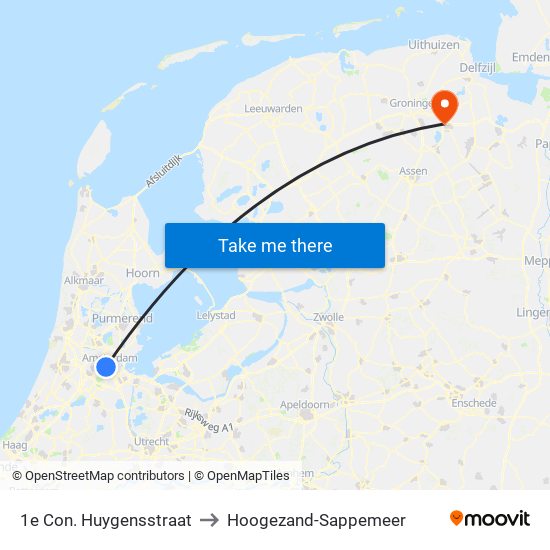 1e Con. Huygensstraat to Hoogezand-Sappemeer map