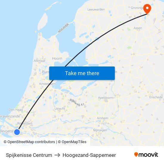 Spijkenisse Centrum to Hoogezand-Sappemeer map