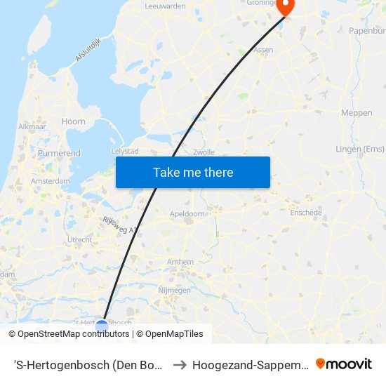 'S-Hertogenbosch (Den Bosch) to Hoogezand-Sappemeer map