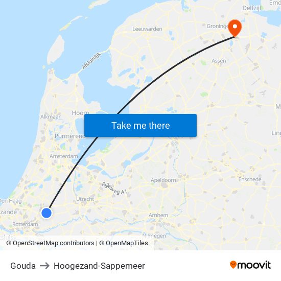 Gouda to Hoogezand-Sappemeer map