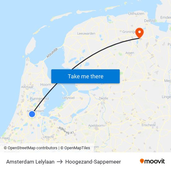 Amsterdam Lelylaan to Hoogezand-Sappemeer map