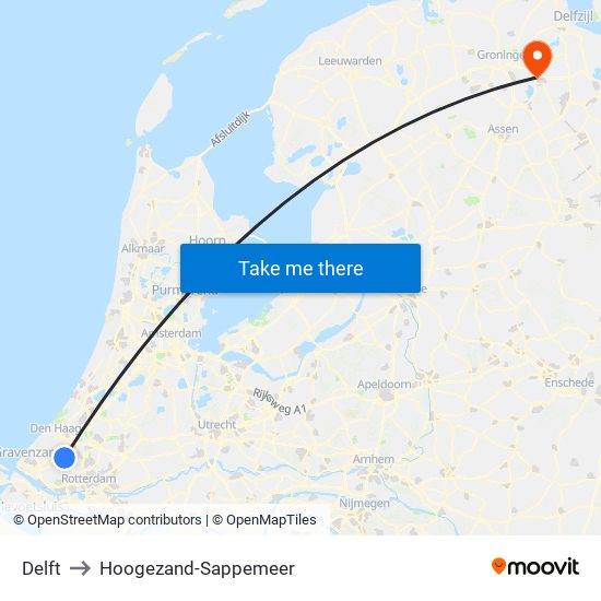 Delft to Hoogezand-Sappemeer map