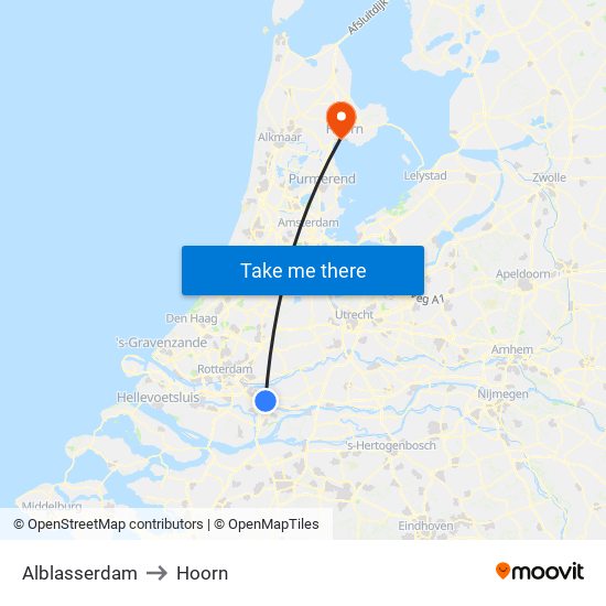 Alblasserdam to Hoorn map