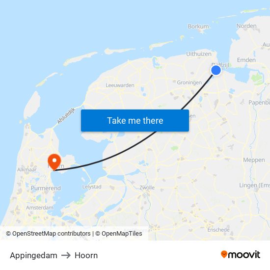 Appingedam to Hoorn map
