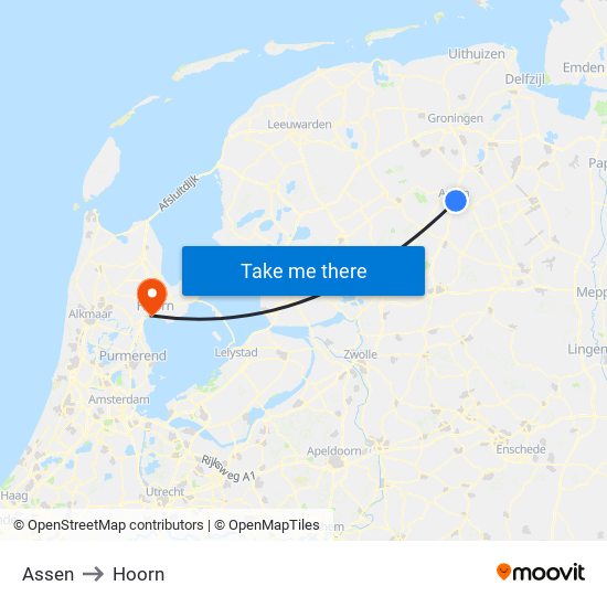 Assen to Hoorn map