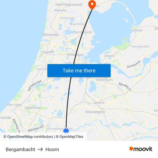 Bergambacht to Hoorn map