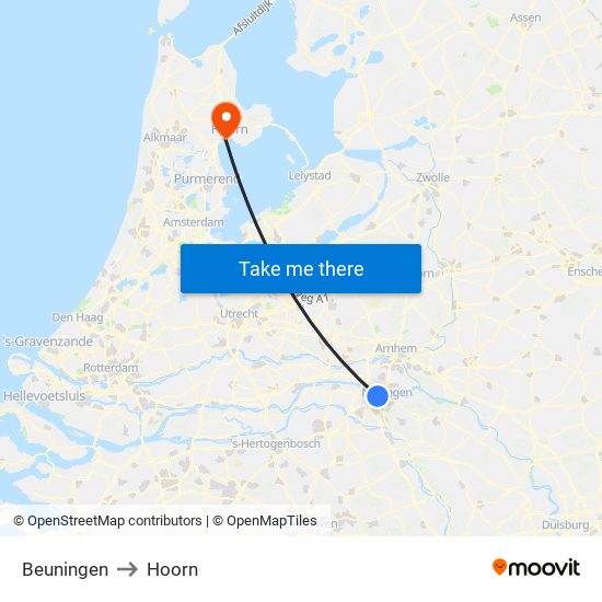 Beuningen to Hoorn map
