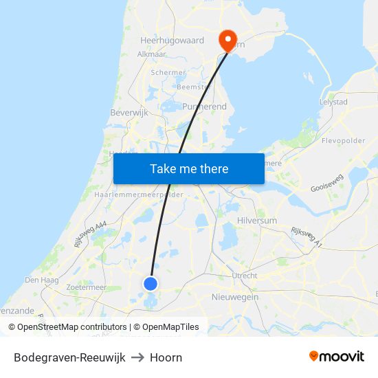 Bodegraven-Reeuwijk to Hoorn map