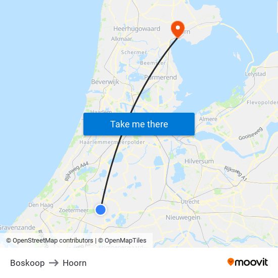 Boskoop to Hoorn map