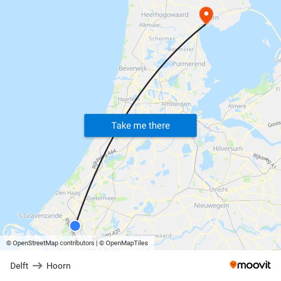 Delft to Hoorn map