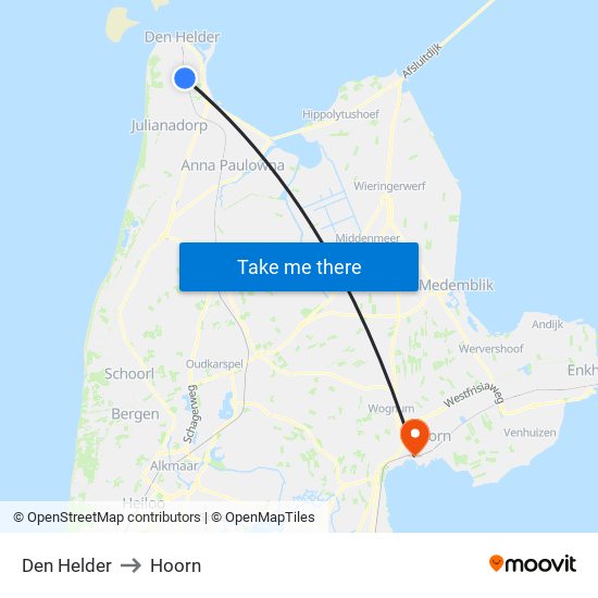 Den Helder to Hoorn map