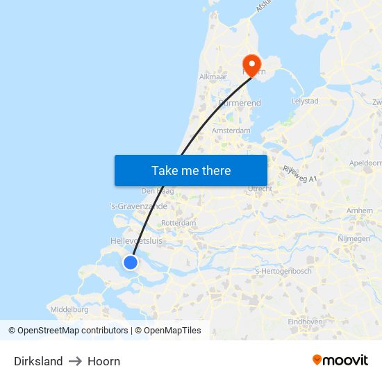 Dirksland to Hoorn map