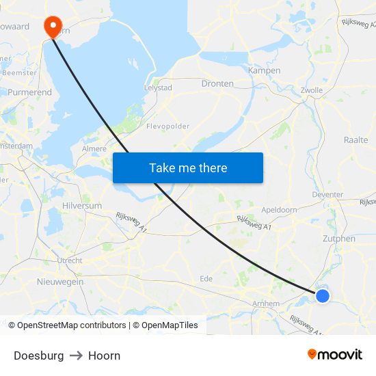 Doesburg to Hoorn map