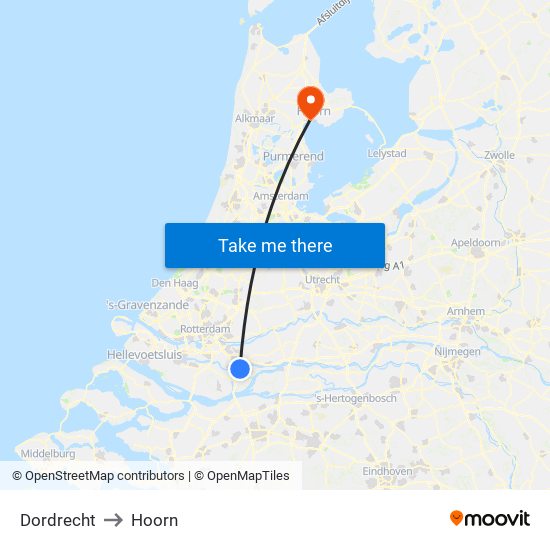 Dordrecht to Hoorn map