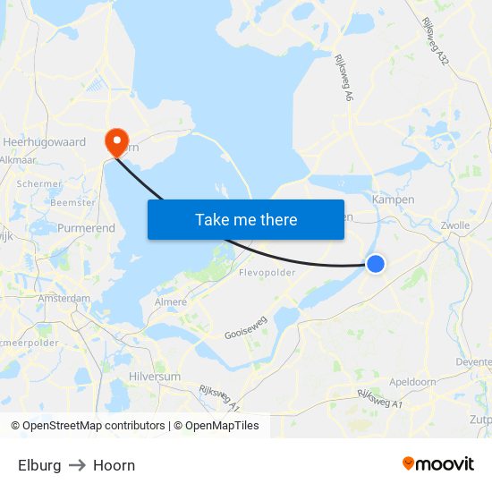 Elburg to Hoorn map