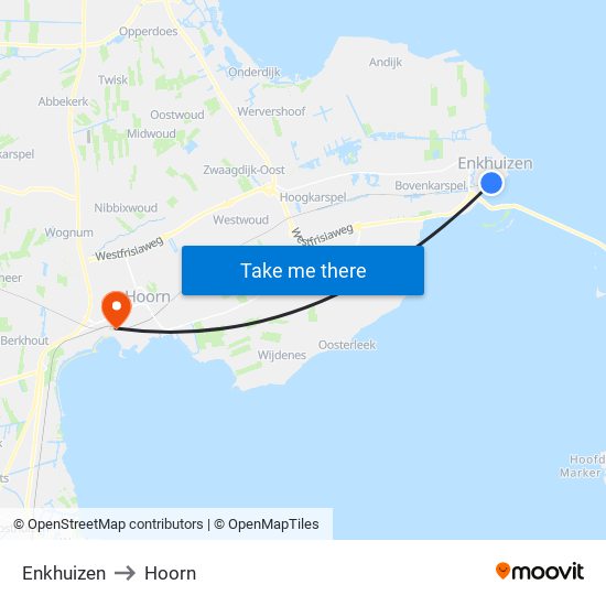 Enkhuizen to Hoorn map
