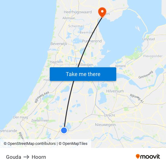 Gouda to Hoorn map