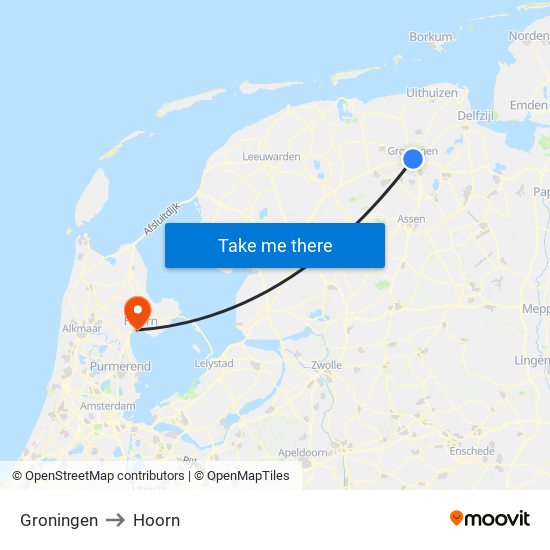 Groningen to Hoorn map