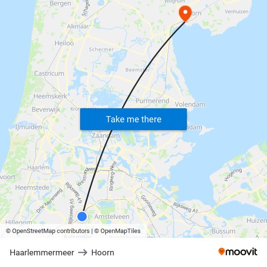 Haarlemmermeer to Hoorn map