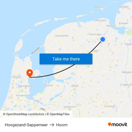 Hoogezand-Sappemeer to Hoorn map