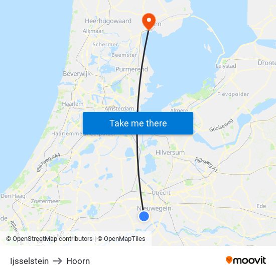 Ijsselstein to Hoorn map