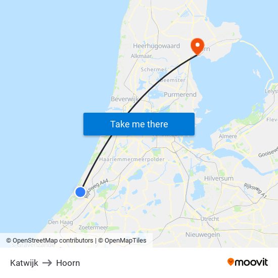 Katwijk to Hoorn map