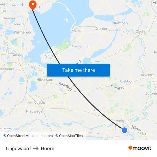 Lingewaard to Hoorn map