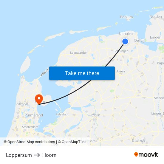 Loppersum to Hoorn map