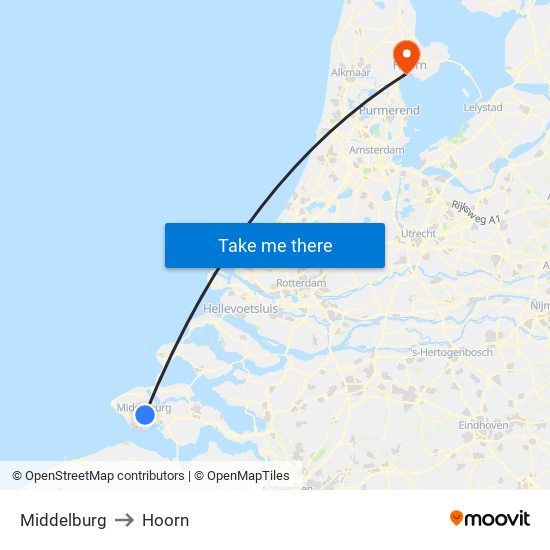 Middelburg to Hoorn map