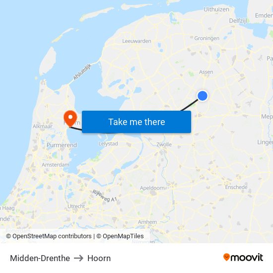 Midden-Drenthe to Hoorn map