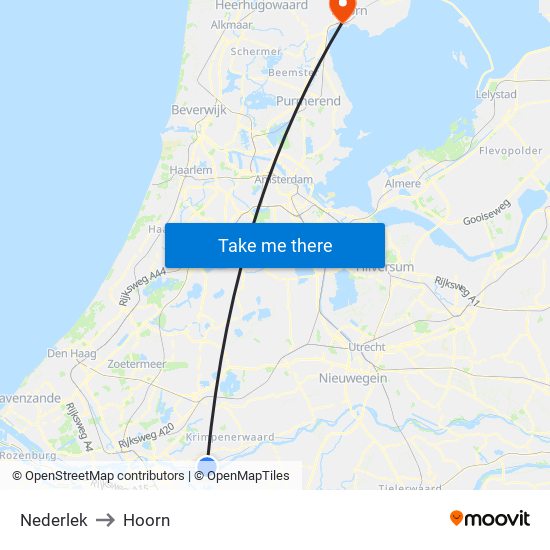 Nederlek to Hoorn map