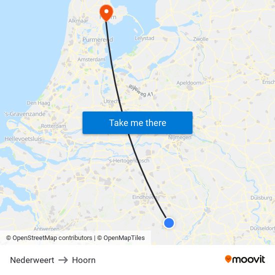 Nederweert to Hoorn map