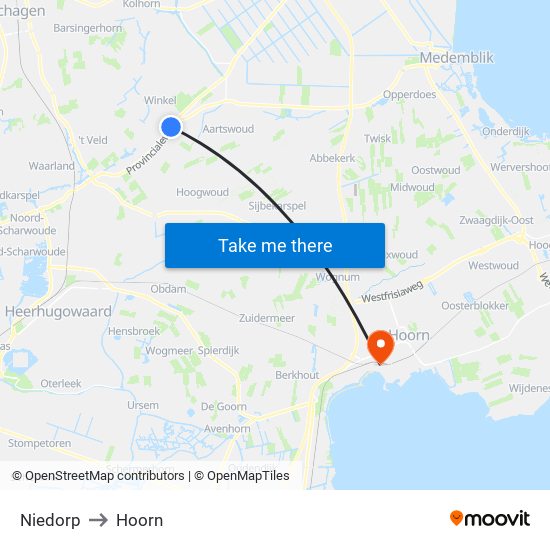 Niedorp to Hoorn map
