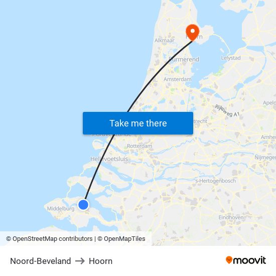 Noord-Beveland to Hoorn map