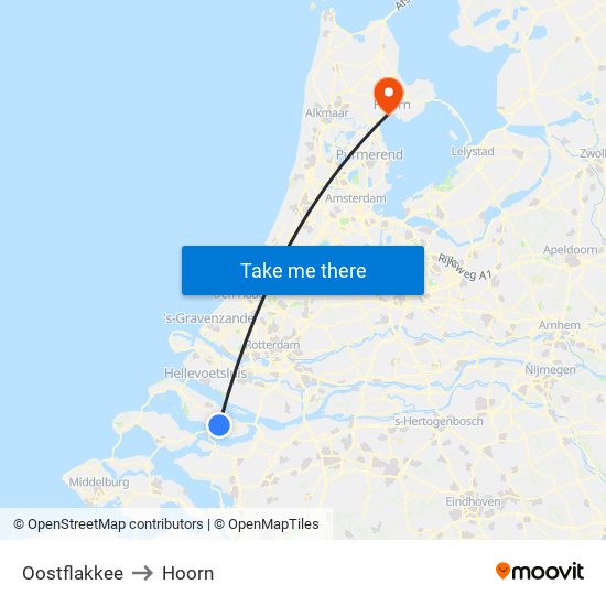 Oostflakkee to Hoorn map