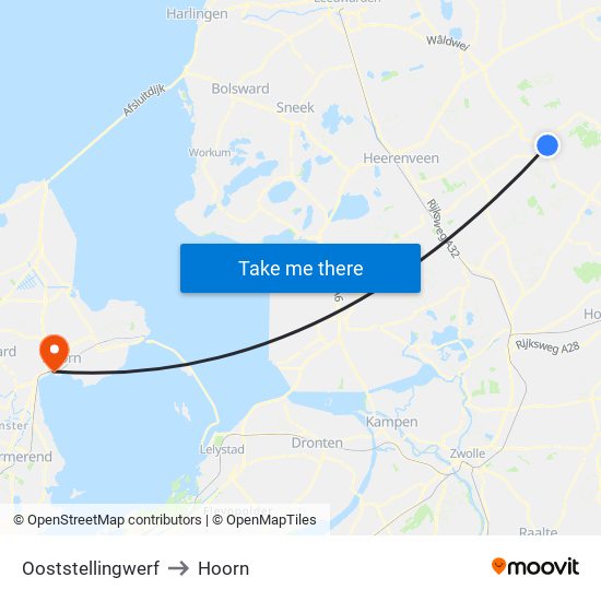 Ooststellingwerf to Hoorn map