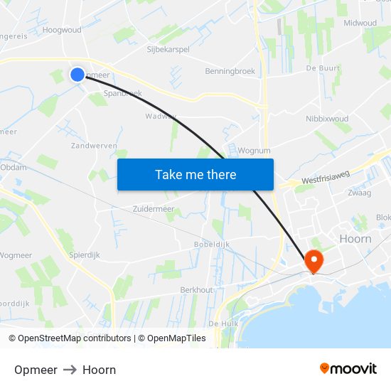 Opmeer to Hoorn map