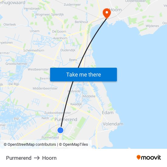 Purmerend to Hoorn map