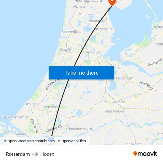 Rotterdam to Hoorn map