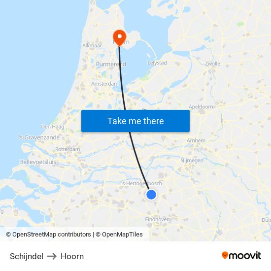 Schijndel to Hoorn map